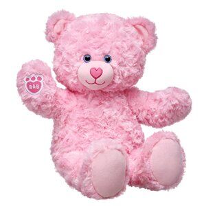 Build A Bear Workshop Plush Pink Cuddles Teddy Bear Swirly Fur Purple Eyes Heart